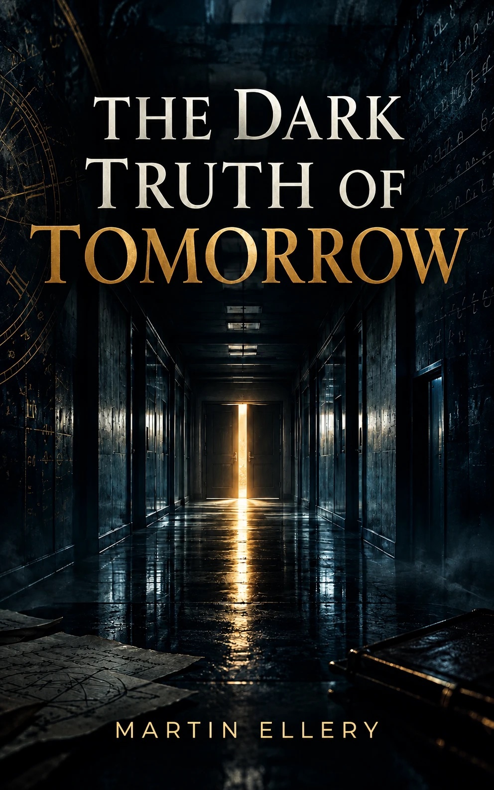 Cover of The Dark Truth of Tomorrow by Martin Ellery: a dark corridor with light coming through a door at the far end
